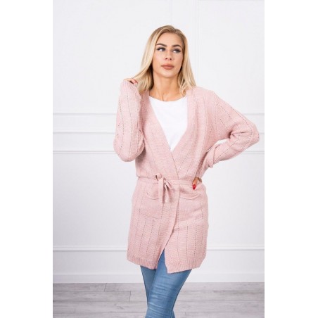 Dámsky kardigán s opaskom SN-7033 - pudrovo ružový