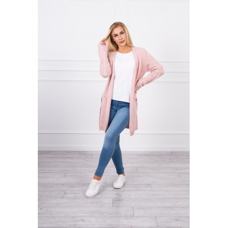 Dámsky kardigán s opaskom SN-7033 - pudrovo ružový