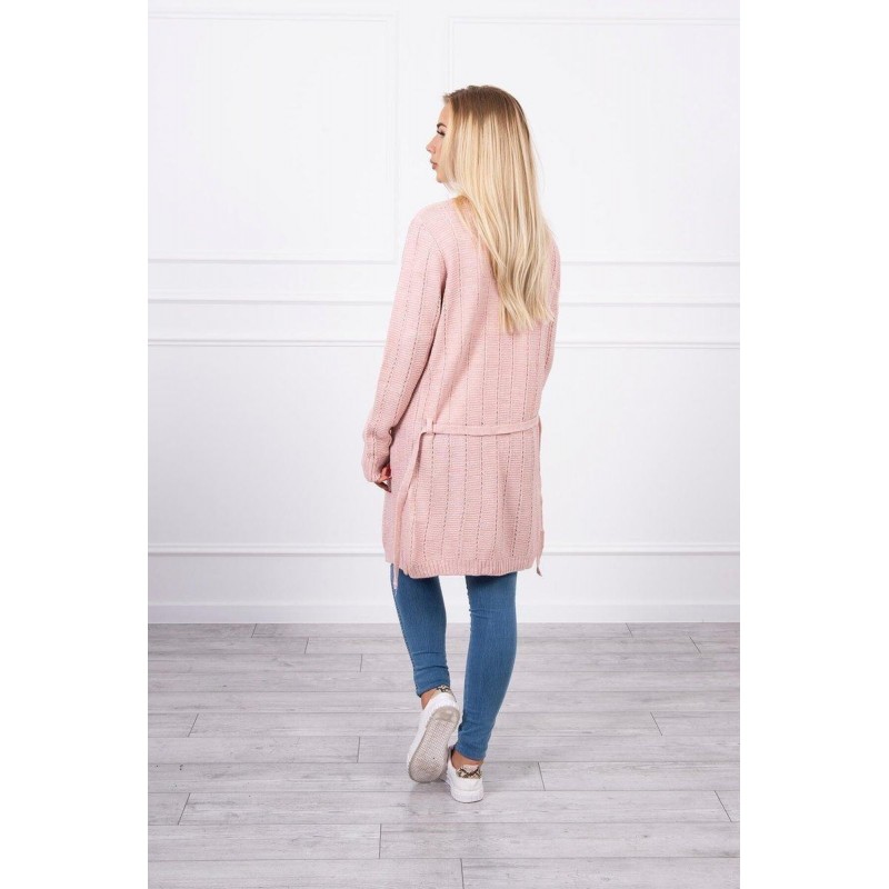 Dámsky kardigán s opaskom SN-7033 - pudrovo ružový