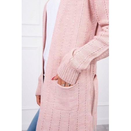 Dámsky kardigán s opaskom SN-7033 - pudrovo ružový