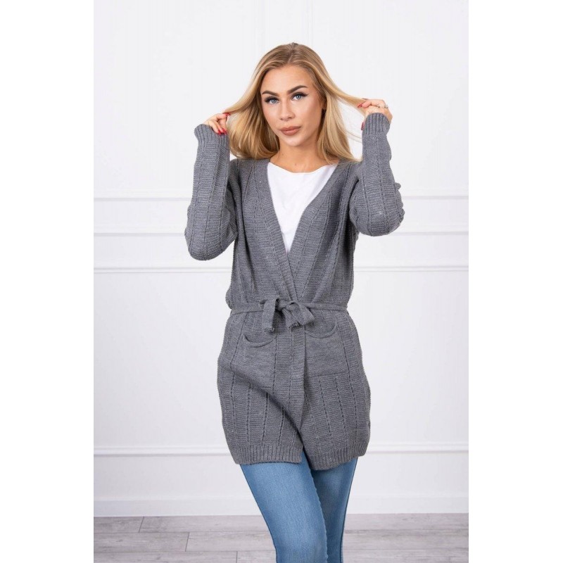 Dámsky kardigán s opaskom SN-7033 - grafitový