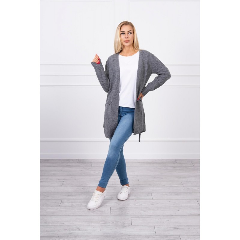Dámsky kardigán s opaskom SN-7033 - grafitový