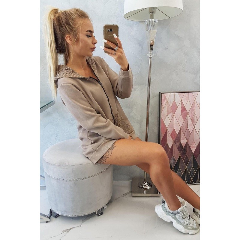 Dámska mikina s kapucňou 9106 - kapučínová