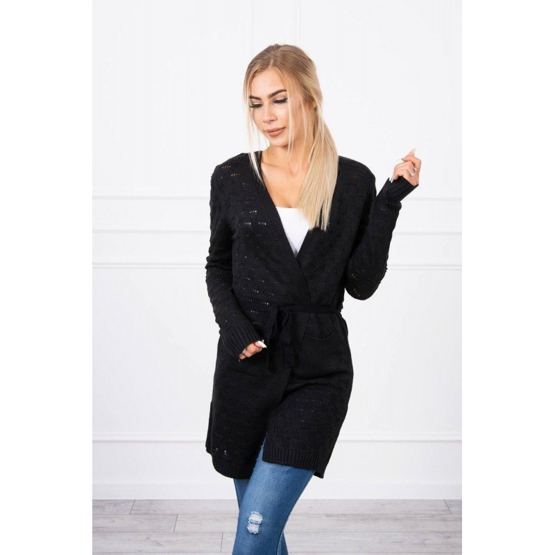 Čierny dámsky kardigán s opaskom SN-7005