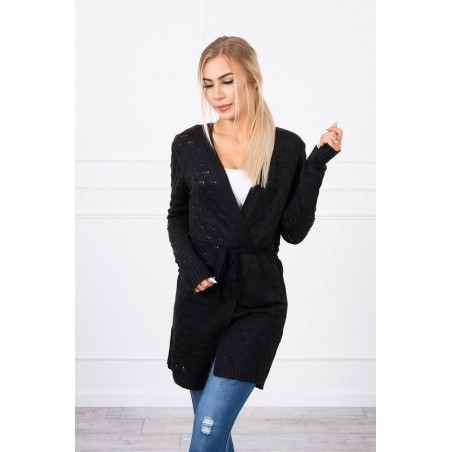 Čierny dámsky kardigán s opaskom SN-7005