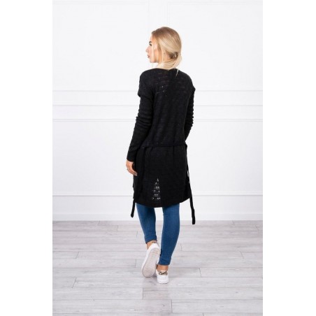Čierny dámsky kardigán s opaskom SN-7005