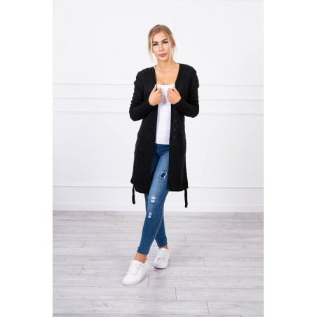 Čierny dámsky kardigán s opaskom SN-7005