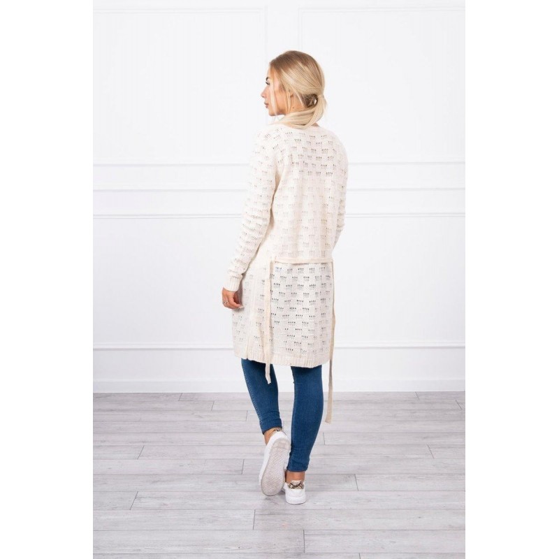Ecru dámsky kardigán s opaskom SN-7005