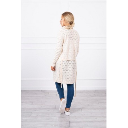Ecru dámsky kardigán s opaskom SN-7005