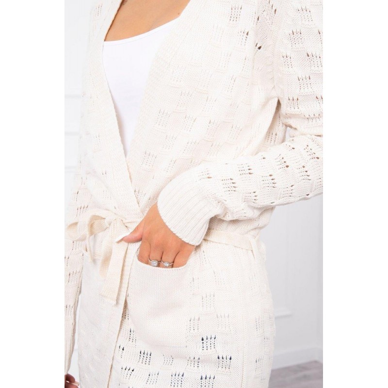 Ecru dámsky kardigán s opaskom SN-7005