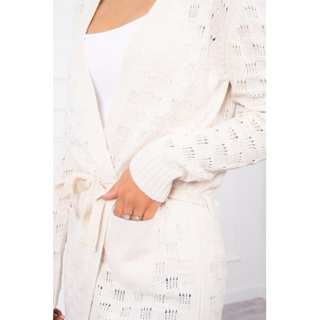 Ecru dámsky kardigán s opaskom SN-7005