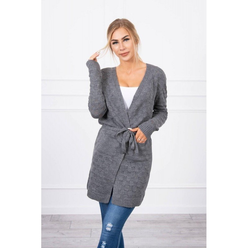Grafitový dámsky kardigán s opaskom SN-7005