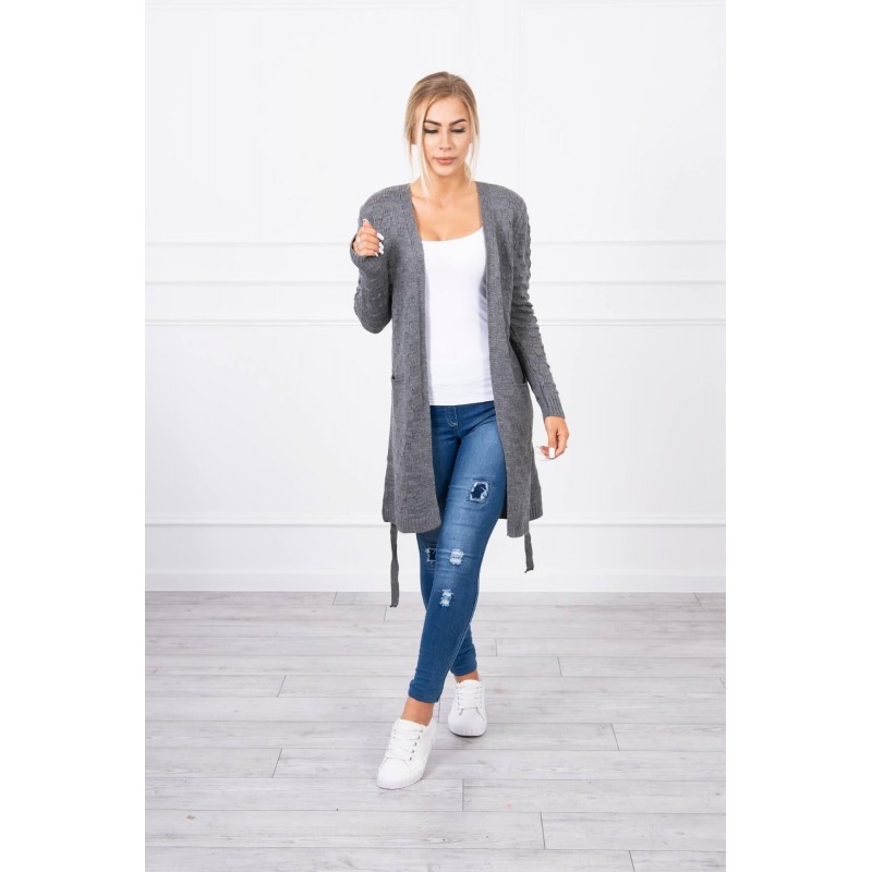 Grafitový dámsky kardigán s opaskom SN-7005