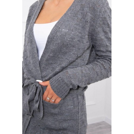 Grafitový dámsky kardigán s opaskom SN-7005