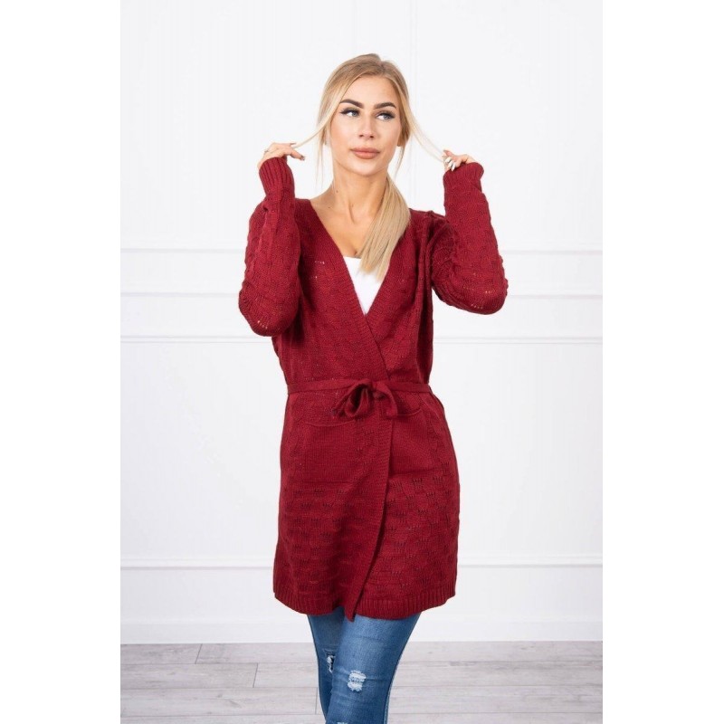 Bordový dámsky kardigán s opaskom SN-7005