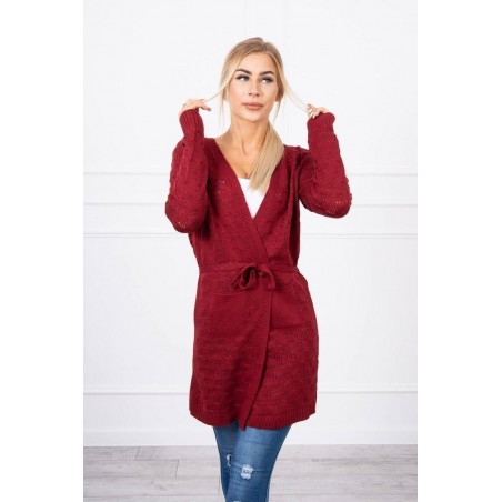 Bordový dámsky kardigán s opaskom SN-7005