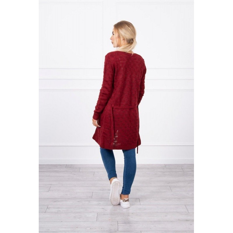 Bordový dámsky kardigán s opaskom SN-7005