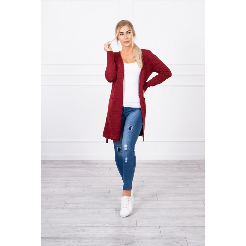 Bordový dámsky kardigán s opaskom SN-7005