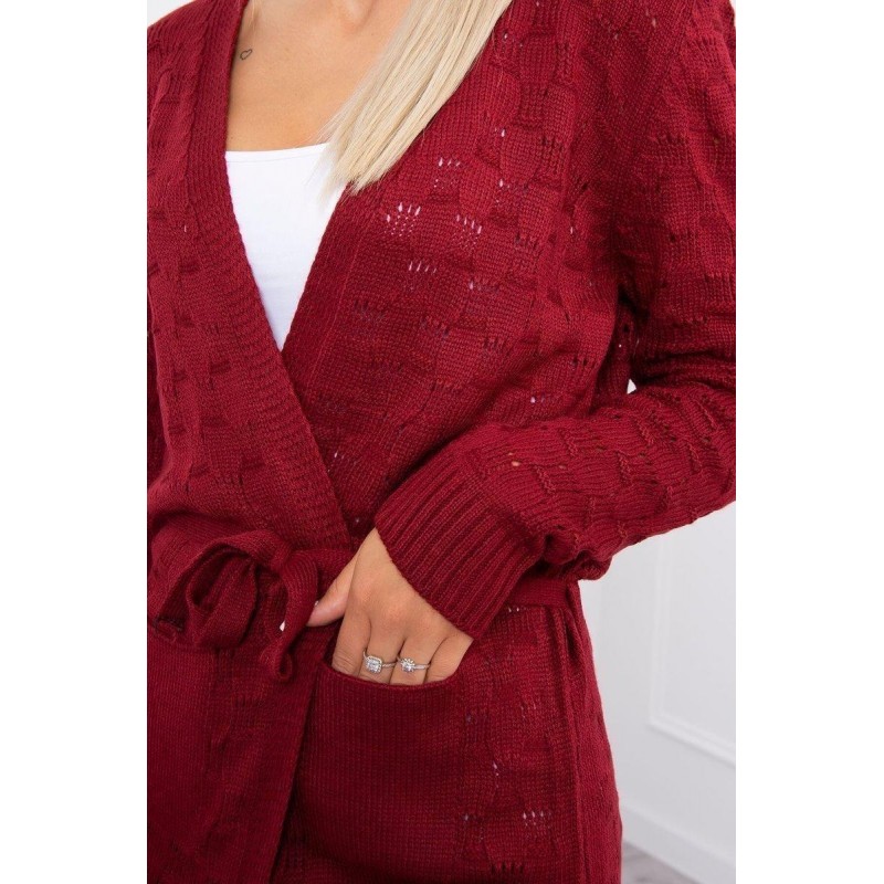 Bordový dámsky kardigán s opaskom SN-7005