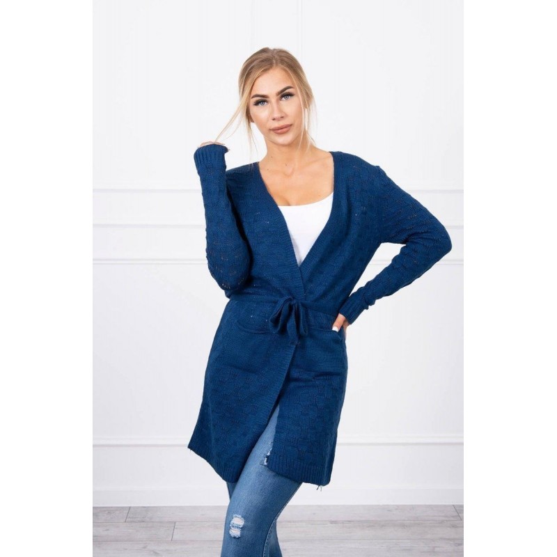 Modrý dámsky kardigán s opaskom SN-7005