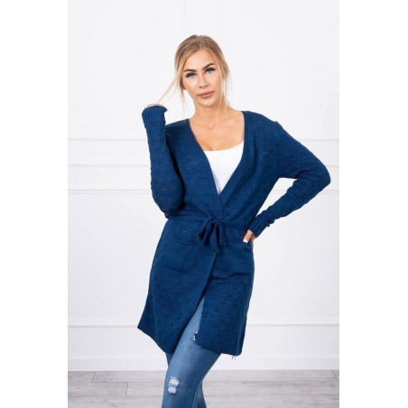 Modrý dámsky kardigán s opaskom SN-7005