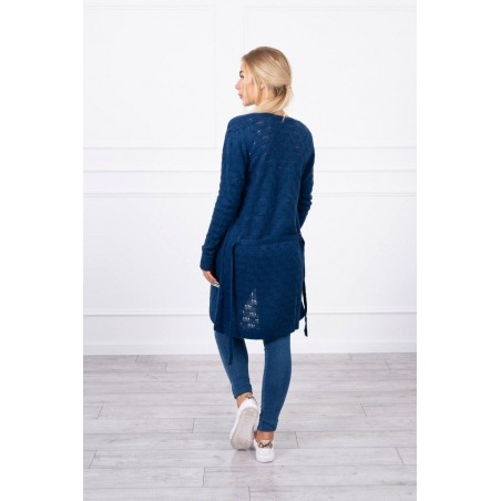 Modrý dámsky kardigán s opaskom SN-7005