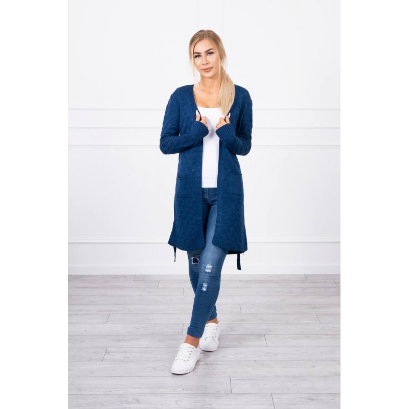 Modrý dámsky kardigán s opaskom SN-7005