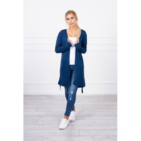 Modrý dámsky kardigán s opaskom SN-7005