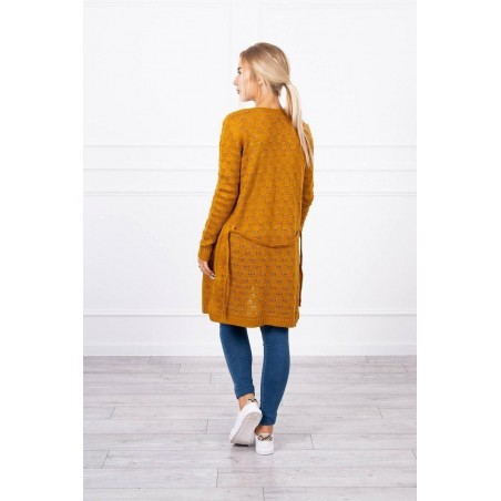 Horčicový dámsky kardigán s opaskom SN-7005