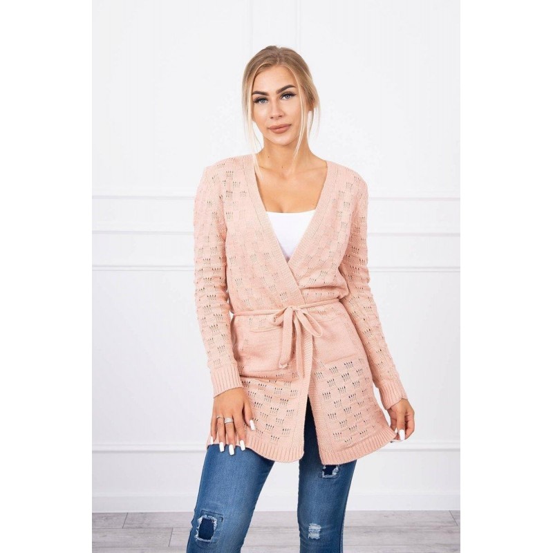 Broskyňový dámsky kardigán s opaskom SN-7005