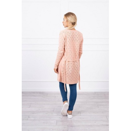 Broskyňový dámsky kardigán s opaskom SN-7005