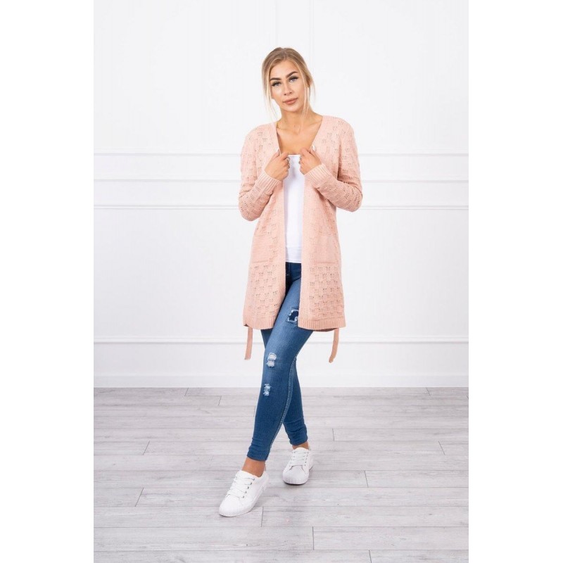 Broskyňový dámsky kardigán s opaskom SN-7005