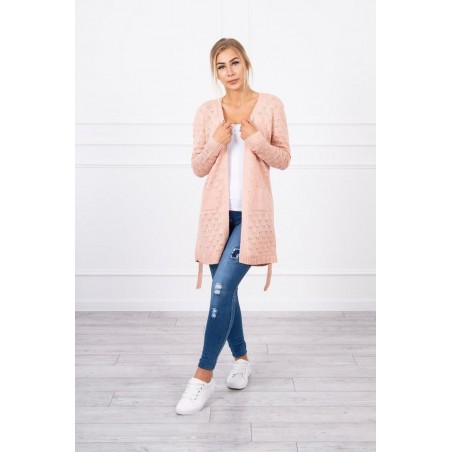 Broskyňový dámsky kardigán s opaskom SN-7005