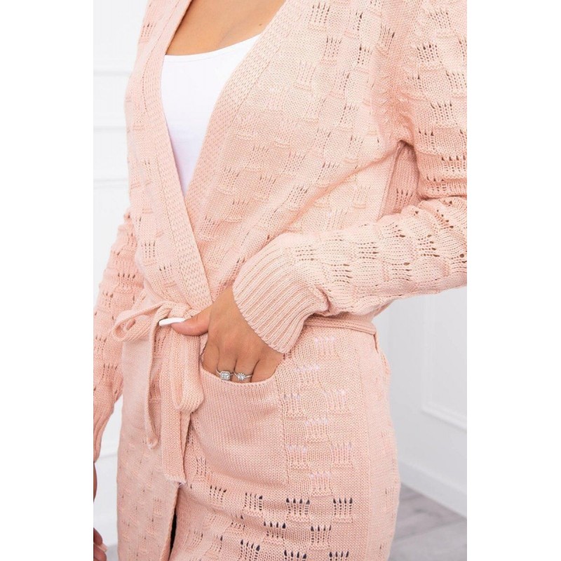 Broskyňový dámsky kardigán s opaskom SN-7005