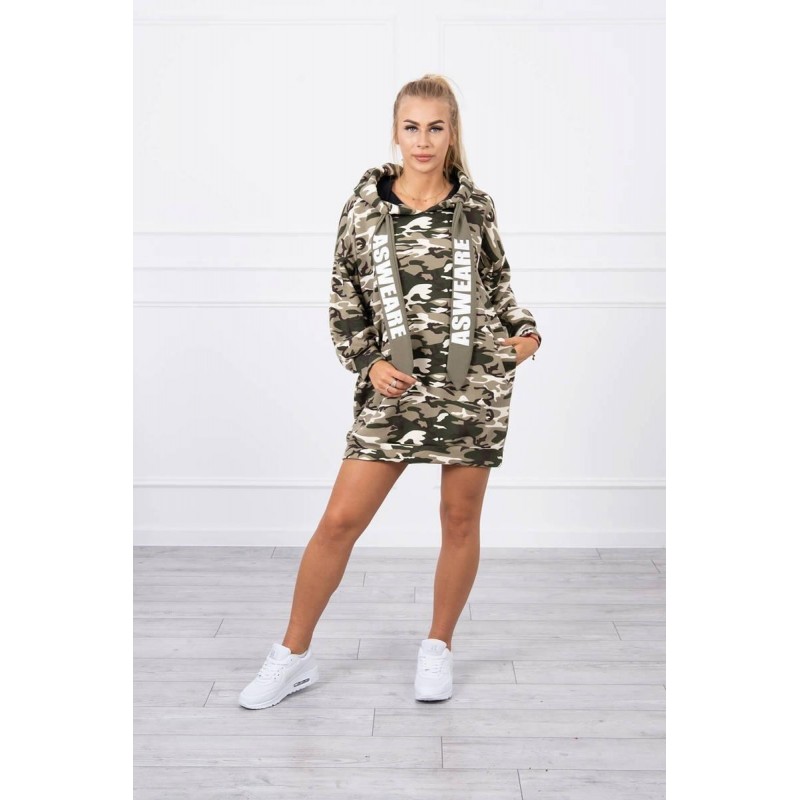 Maskáčové dámske šaty 9107 - kaki-ecru