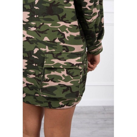 Maskáčové dámske šaty 9107 - zeleno-béžové