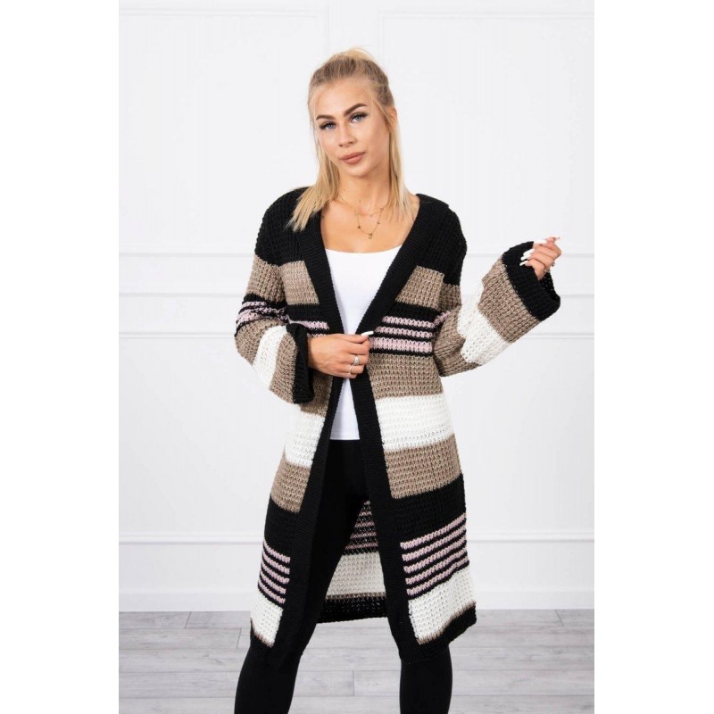 Dámsky kardigán s rozšírenými rukávmi 2020-12 - čierno-kapučínový