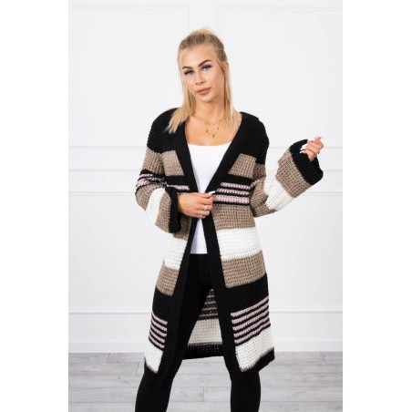 Dámsky kardigán s rozšírenými rukávmi 2020-12 - čierno-kapučínový