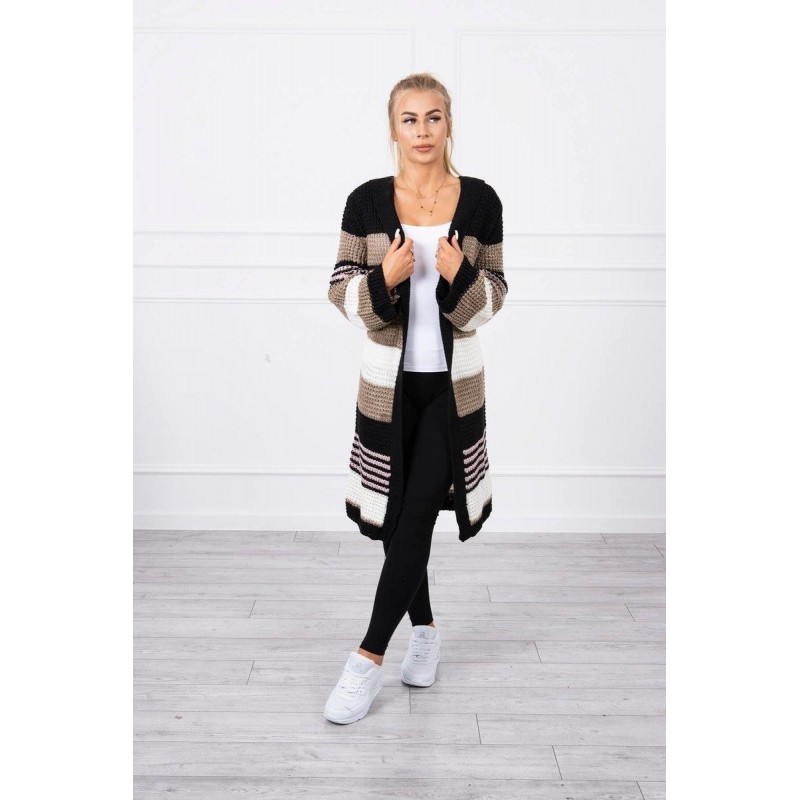 Dámsky kardigán s rozšírenými rukávmi 2020-12 - čierno-kapučínový