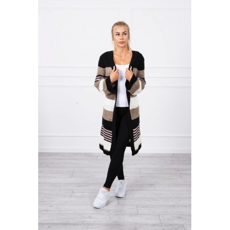 Dámsky kardigán s rozšírenými rukávmi 2020-12 - čierno-kapučínový