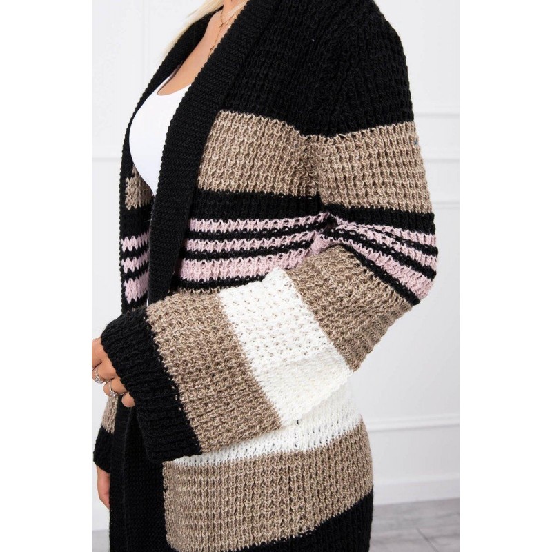 Dámsky kardigán s rozšírenými rukávmi 2020-12 - čierno-kapučínový