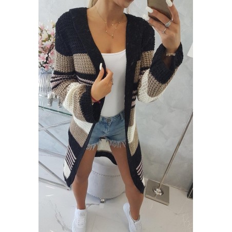 Dámsky kardigán s rozšírenými rukávmi 2020-12 - čierno-kapučínový