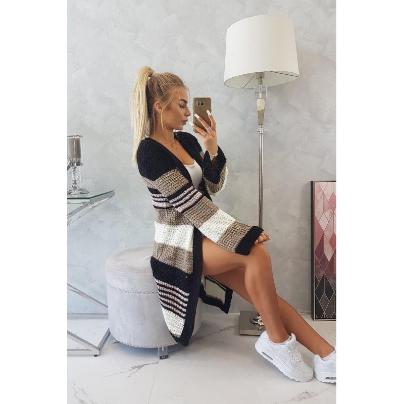 Dámsky kardigán s rozšírenými rukávmi 2020-12 - čierno-kapučínový