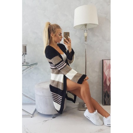 Dámsky kardigán s rozšírenými rukávmi 2020-12 - čierno-kapučínový