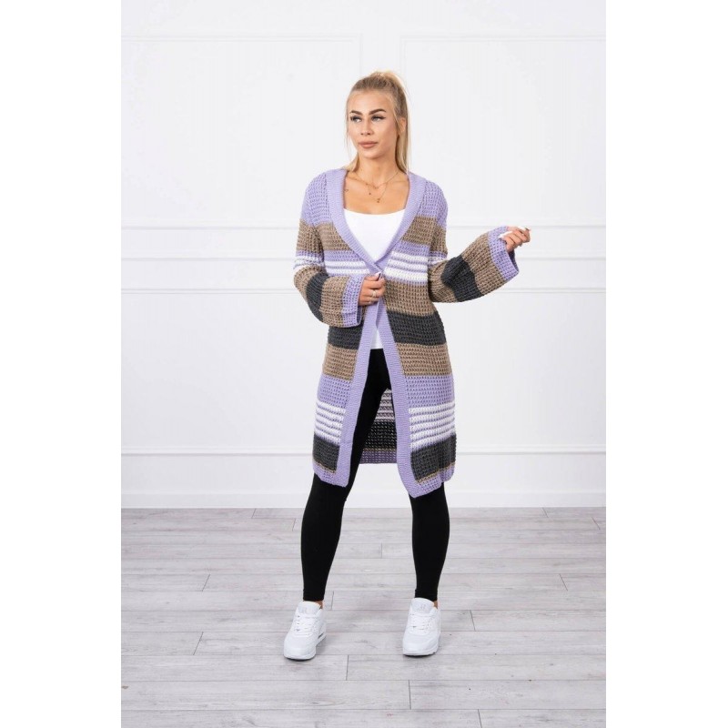 Dámsky kardigán s rozšírenými rukávmi 2020-12 - fialovo-kapučínový