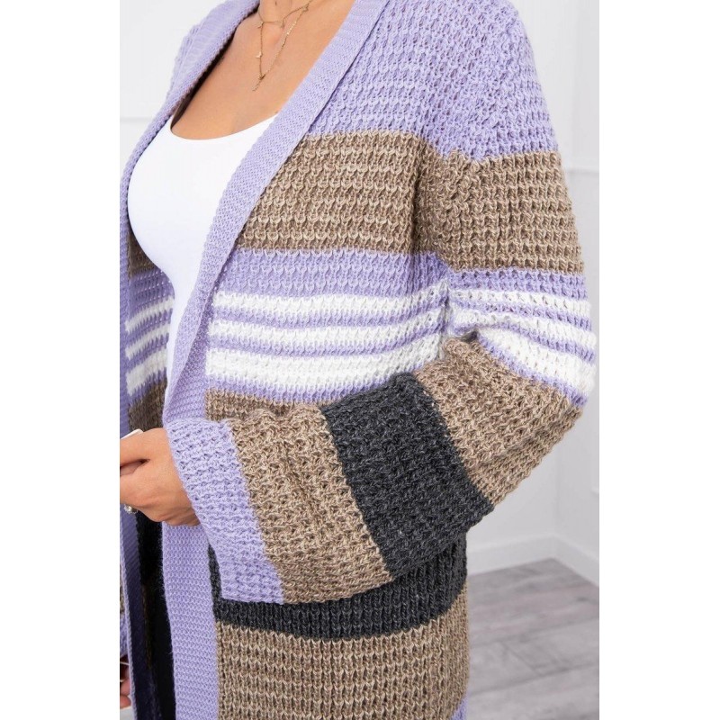 Dámsky kardigán s rozšírenými rukávmi 2020-12 - fialovo-kapučínový