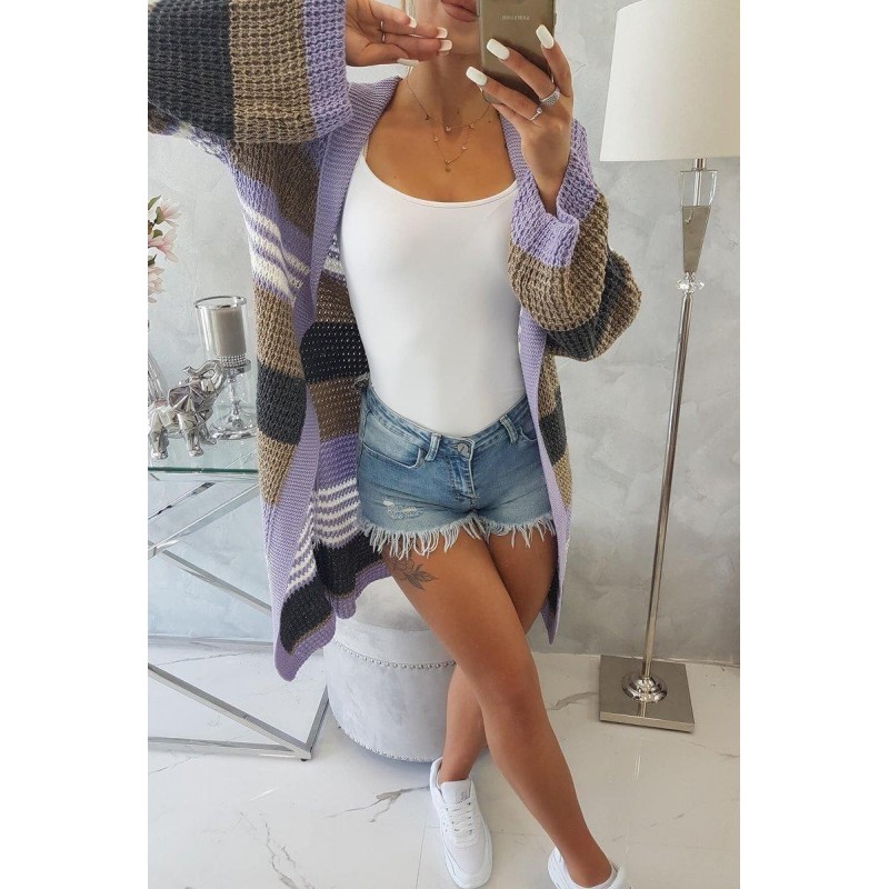 Dámsky kardigán s rozšírenými rukávmi 2020-12 - fialovo-kapučínový