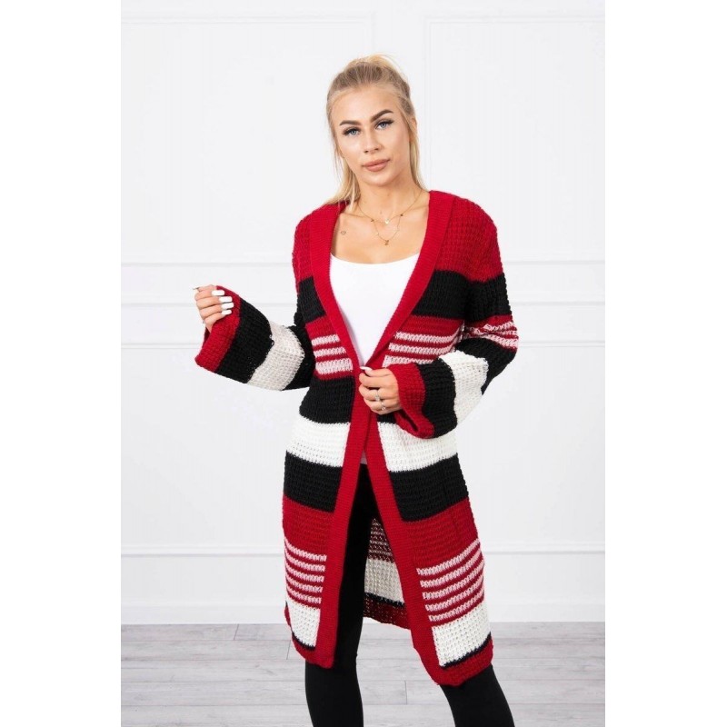 Dámsky kardigán s rozšírenými rukávmi 2020-12 - červeno-čierny