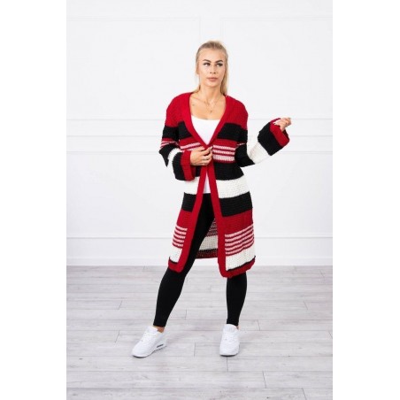 Dámsky kardigán s rozšírenými rukávmi 2020-12 - červeno-čierny