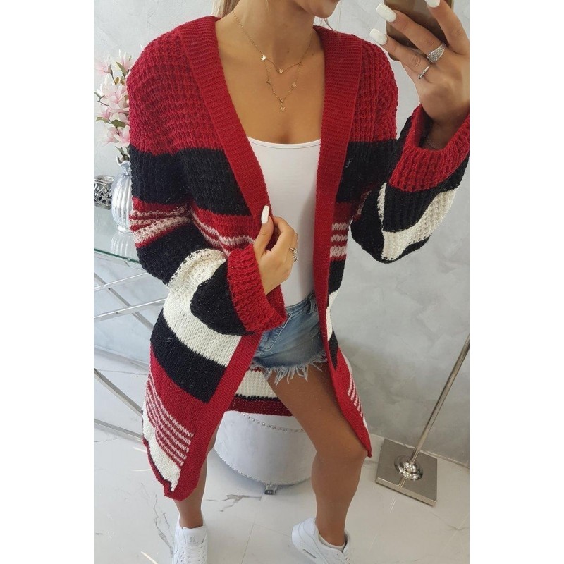 Dámsky kardigán s rozšírenými rukávmi 2020-12 - červeno-čierny